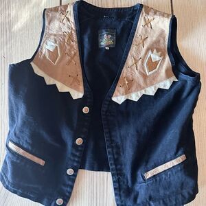 Sap Man vintage  Western Denim and vegan leather Vest in black and tan - Size M